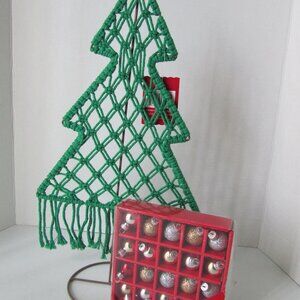 Ashland Macrame Green Christmas Tree With 20 Mini Glitter Glass Ornaments NWT